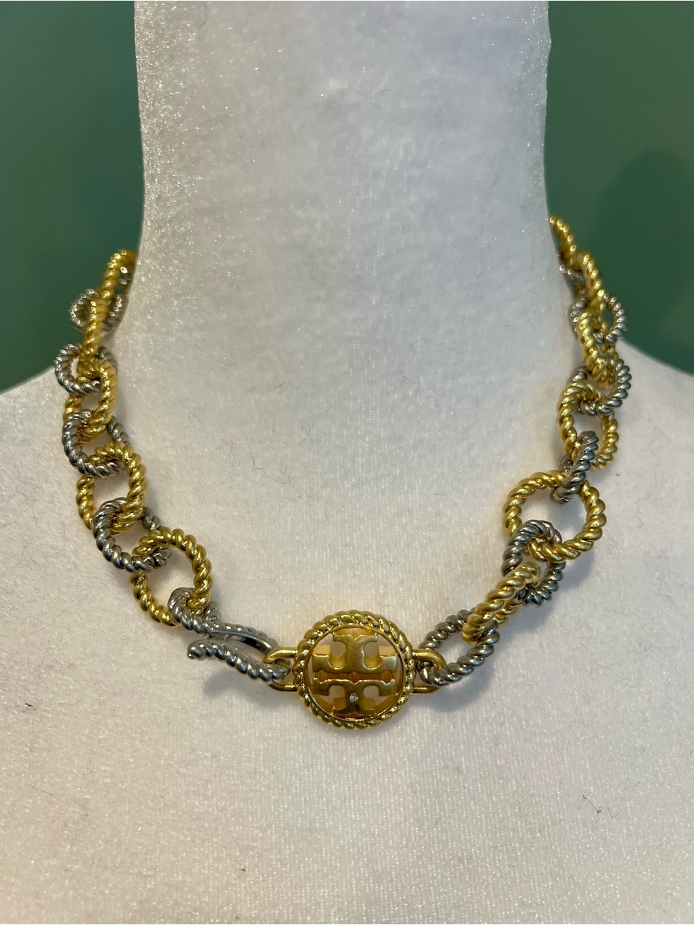 Tory Burch Rope Textured Mixed Metal Chunky Necklace